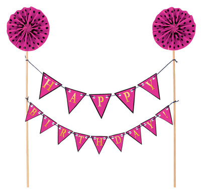 Happy Birthday Bunting cake pick topper Pink