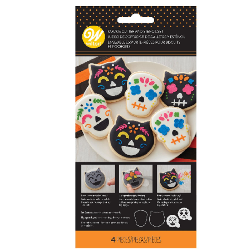 Skull and Cat cookie Cutter set with matching stencils