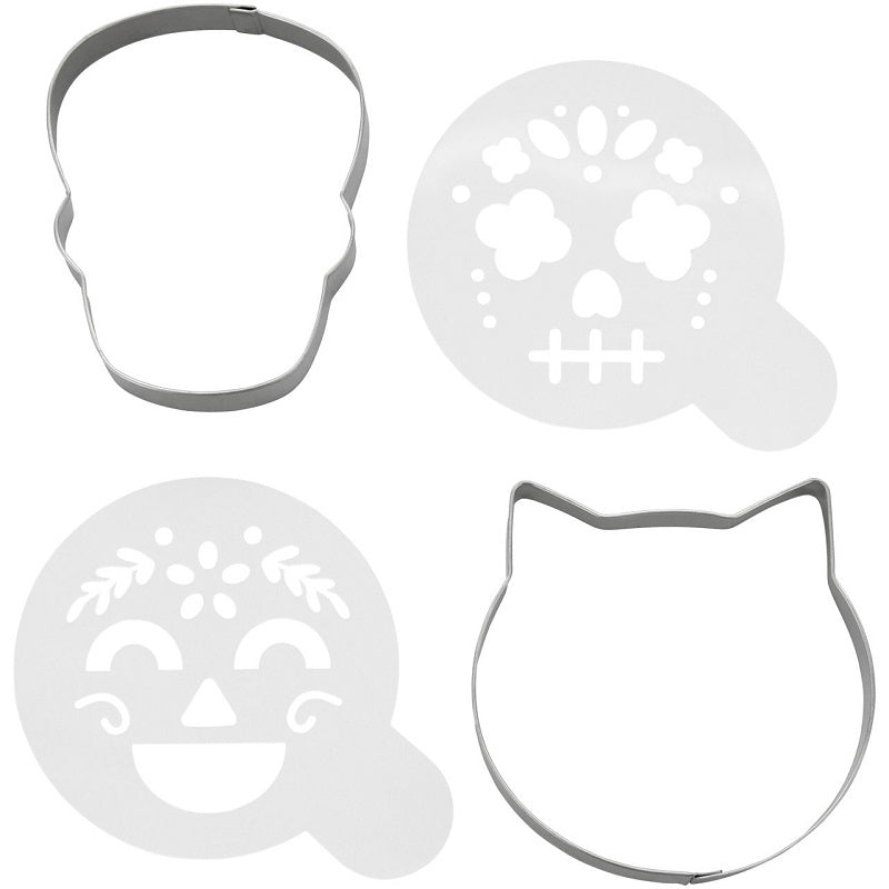 Skull and Cat cookie Cutter set with matching stencils