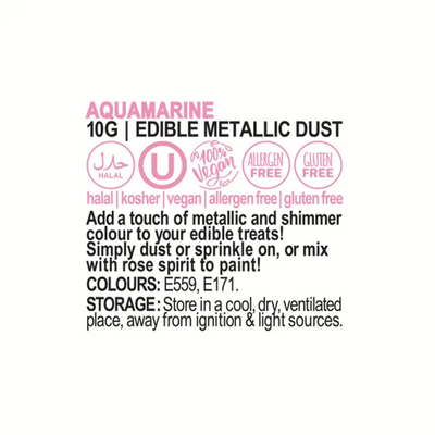 Vivid Aquamarine edible metallic lustre dust ingredients label