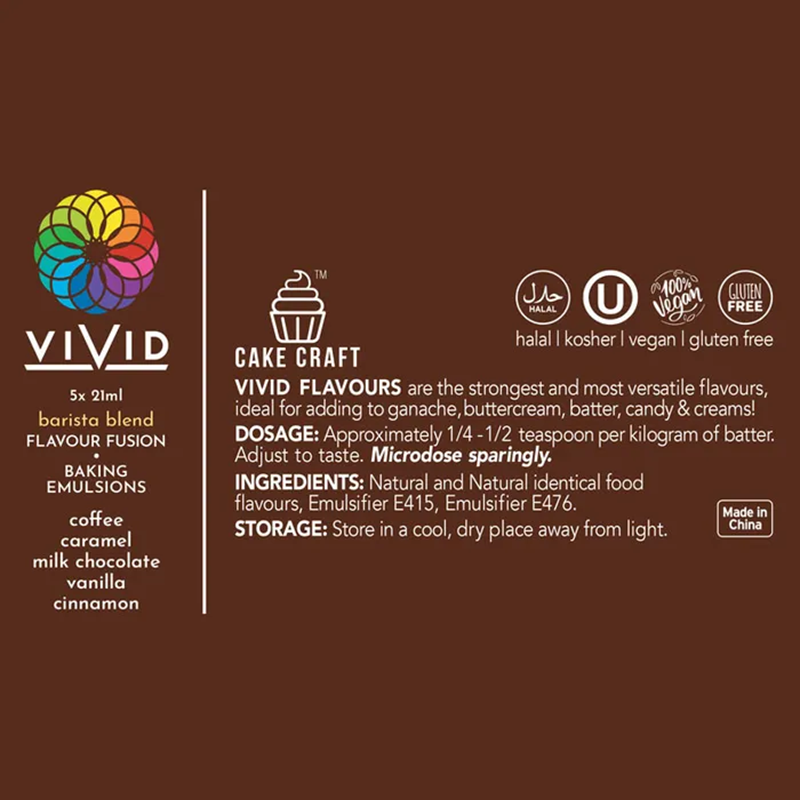 Ingredients Label for Barista Blend Flavour Emulsion Pack