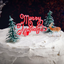 Nostalgic Festive Forest Christmas tree Cake Topper and Red Merry Christmas Motto with reindeer