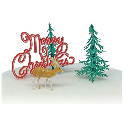 Nostalgic Festive Forest Christmas tree Cake Topper and Red Merry Christmas Motto with reindeer