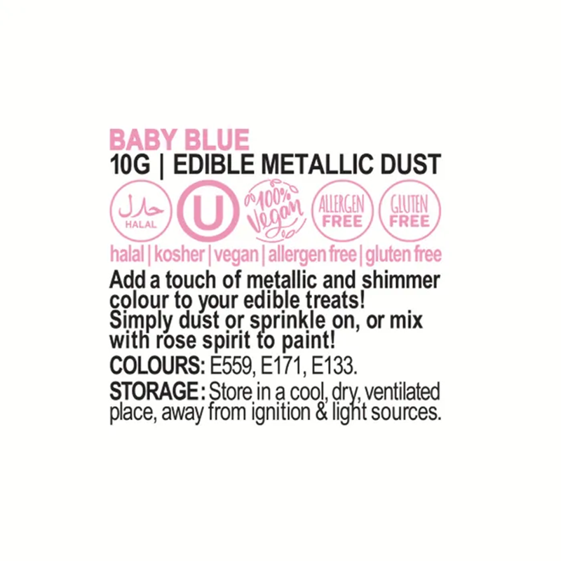 Vivid Baby Blue 10g pot Edible Metallic lustre dust