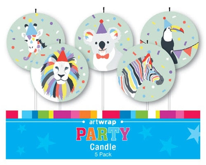 Rainbow party animals 5 pick candle set