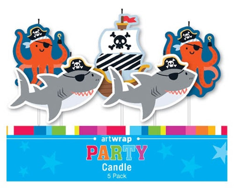 Ahoy Pirate sharks ships and Octopus 5 pick candle set