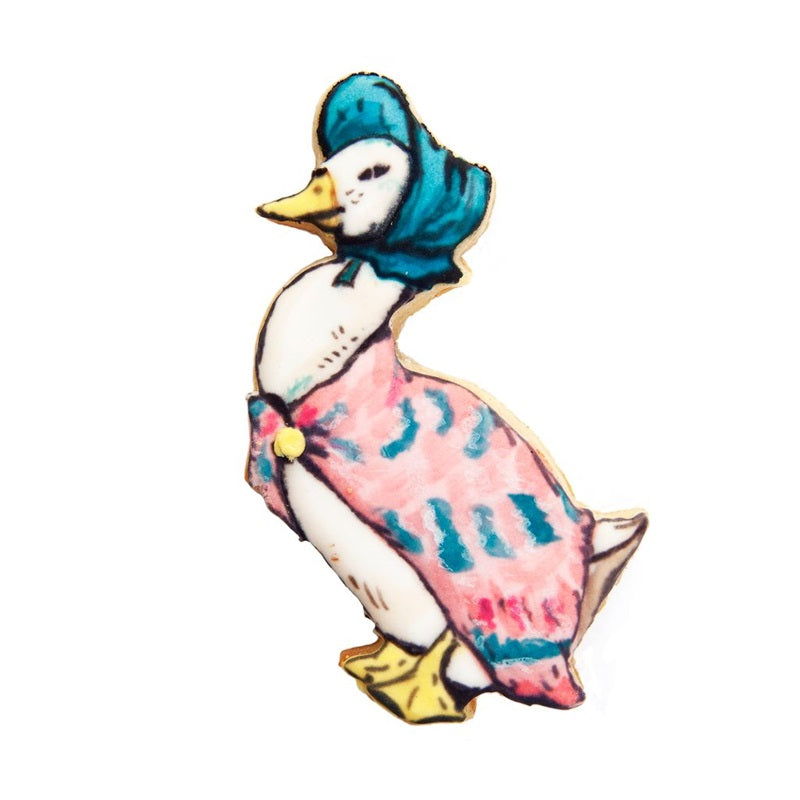 Example of hand painted finished iced Jemima Puddle Duck Cookie