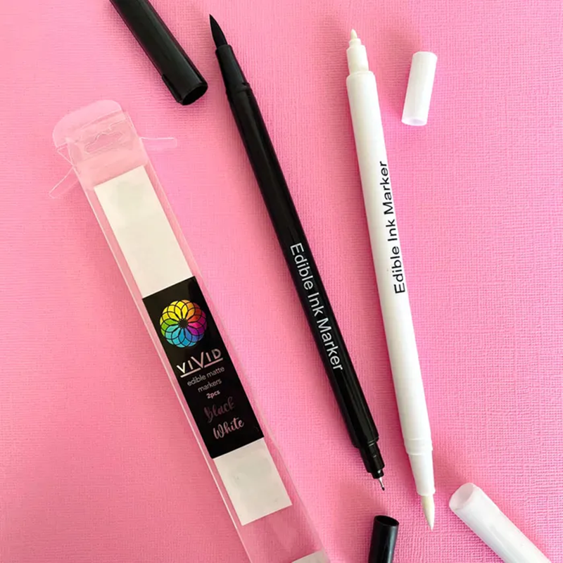 Vivid Edible black & white twin tip marker pens by Cake Craft