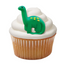 Example of use, White piped buttercream cupcake decorated with single Green dinosaur