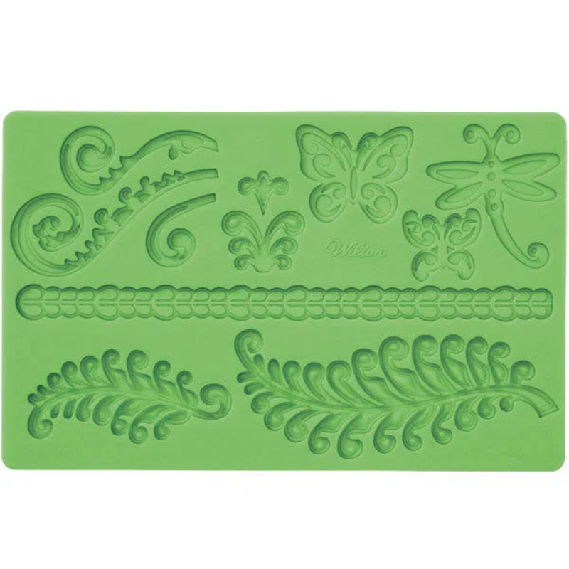 Fern Fondant and GumPaste silicone mould Korus fern butterfly dragonfly & border