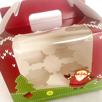 Christmas Cupcake box with handle Holds 4