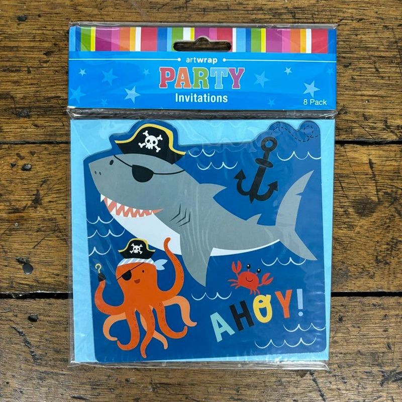 Ahoy Pirate sharks ships and Octopus party invites (8) front cover