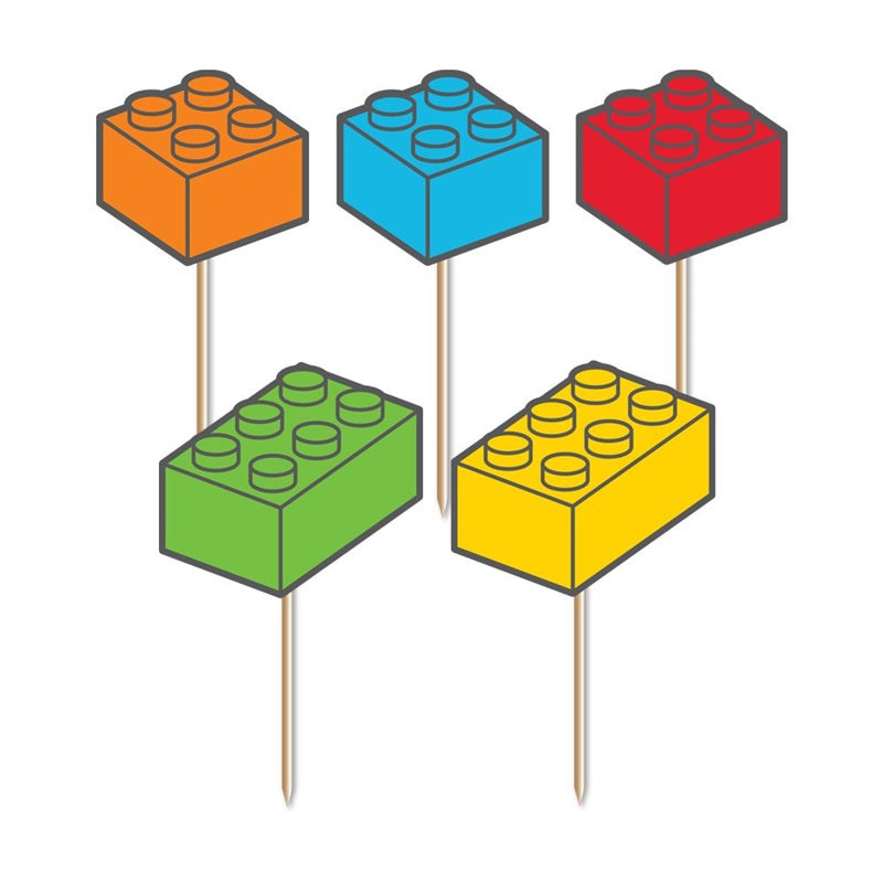 Building block cupcake picks pack of 10