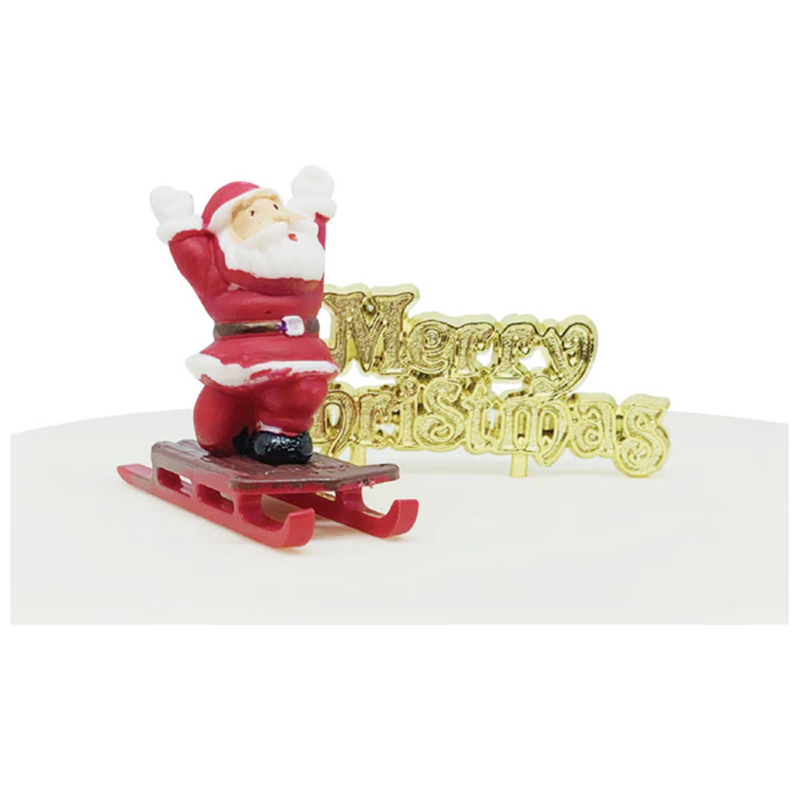 Santa on sleigh Cake Topper with Merry Christmas Motto