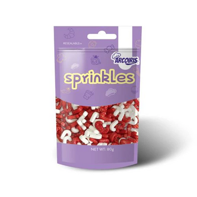 Candy Cane shaped red and white sprinkles 80g by Arcoiris