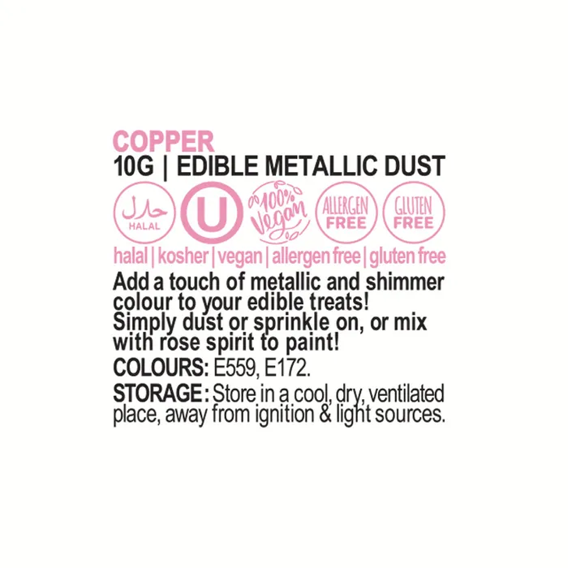 Vivid Copper 10g pot Edible Metallic lustre dust