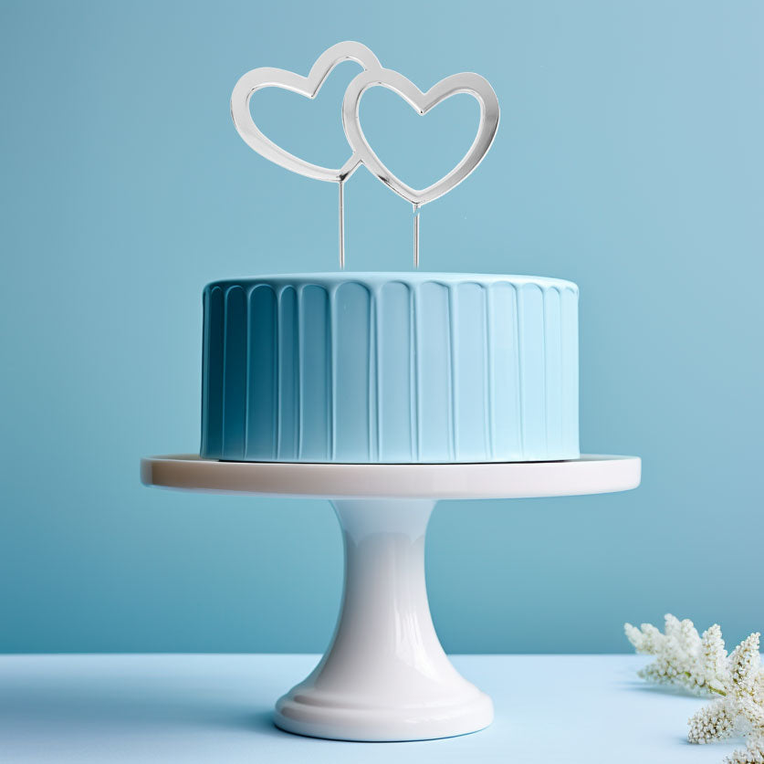 Silver metal Double Heart cake topper