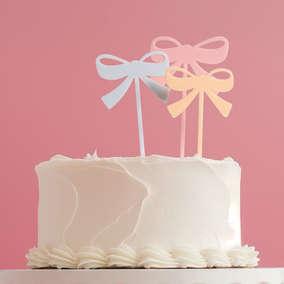 Bows set 3 acrylic cake toppers pastel milkshake colours