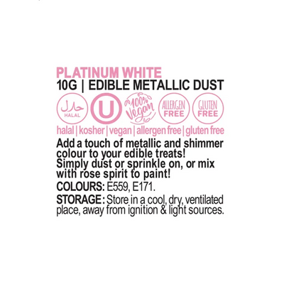 Vivid Platinum White Edible Metallic Dust - Ingredients and Information Label