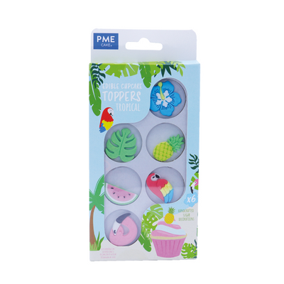 Edible cupcake toppers pack of 6 gumpaste icing decorations Tropical party