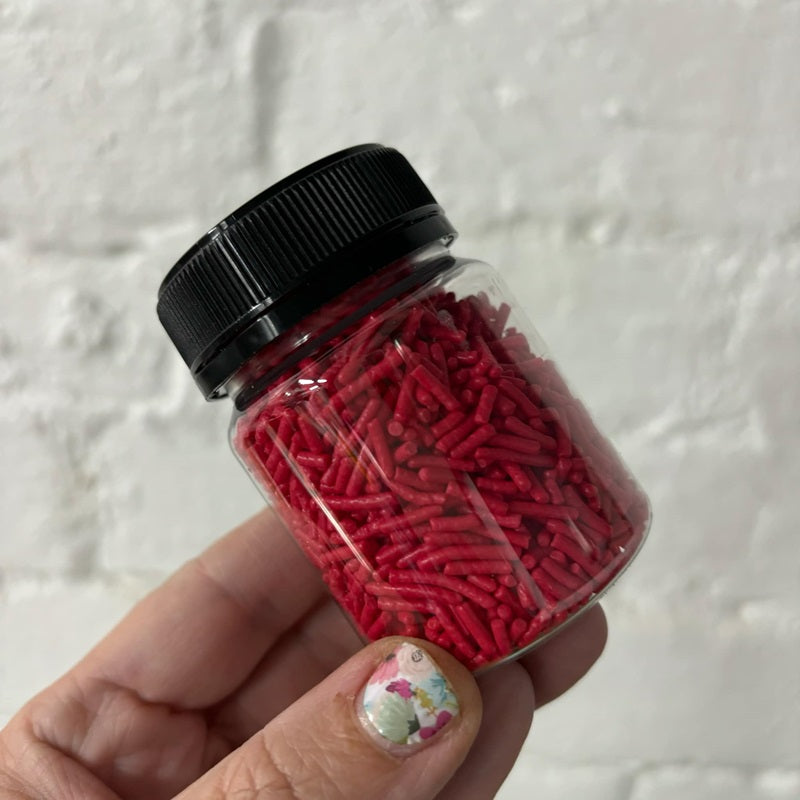 Red Hail Jimmies sprinkles jar