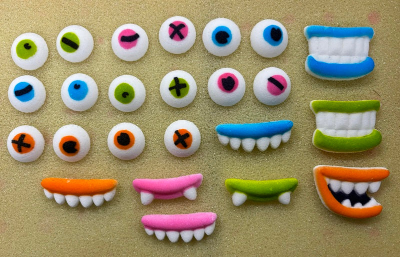 Silly Monster eyes and mouth sugar icing faces 8 sets