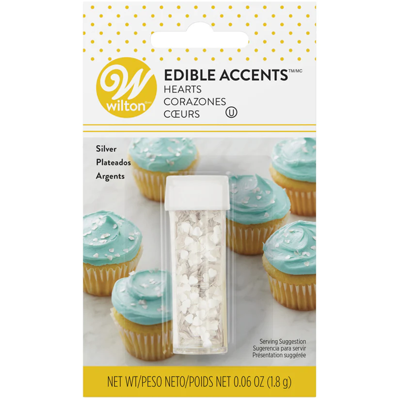 Edible glitter shapes Silver hearts by Wilton