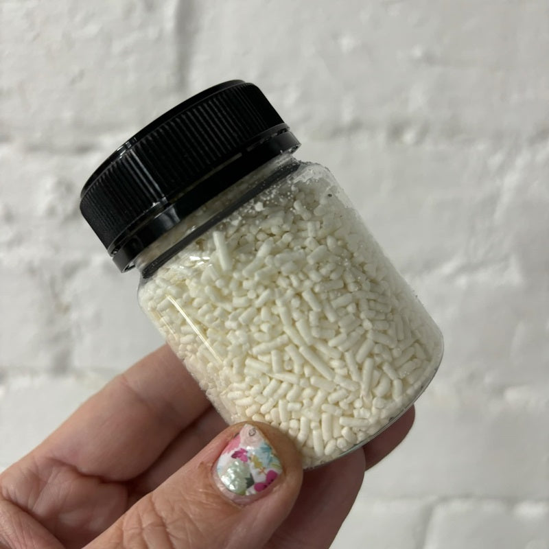 White Hail Jimmies sprinkles jar