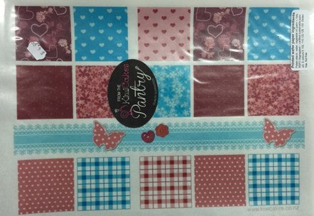 Wafer paper sheet Patchwork sqaures (pink red blue)