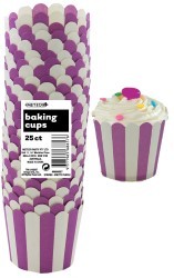 Straight sided cupcake papers Purple with white stripes