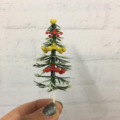 Plastic Christmas tree cake topper white tipped pine tree