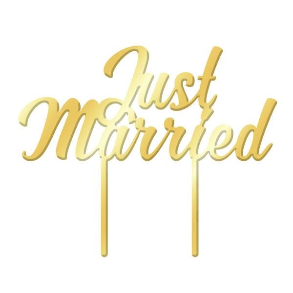 Gold Mirror Acrylic cake topper pick Just Married - Kiwicakes