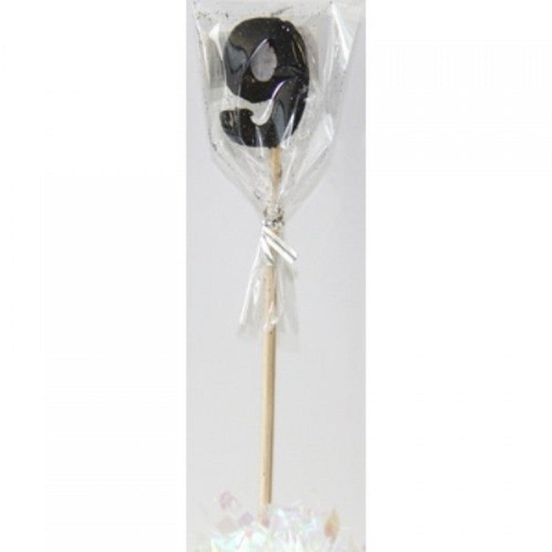 Long wooden pick candle Number 9 Black Glitter