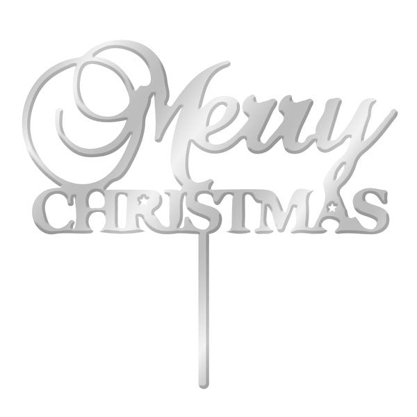 Merry Christmas Silver mirror acrylic cake topper