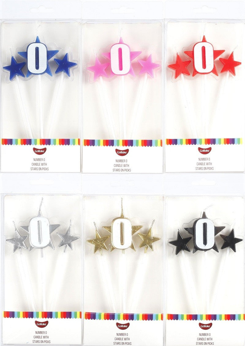 Number Star Pick candle set with Numeral 0 Blue