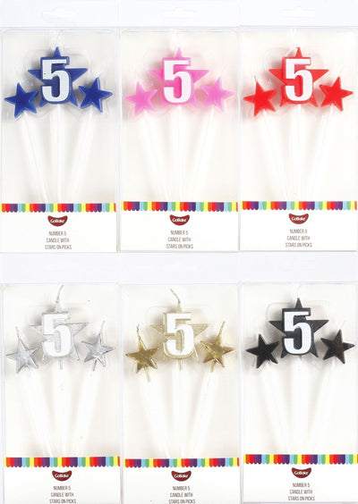 Number Star Pick candle set with Numeral 5 Silver