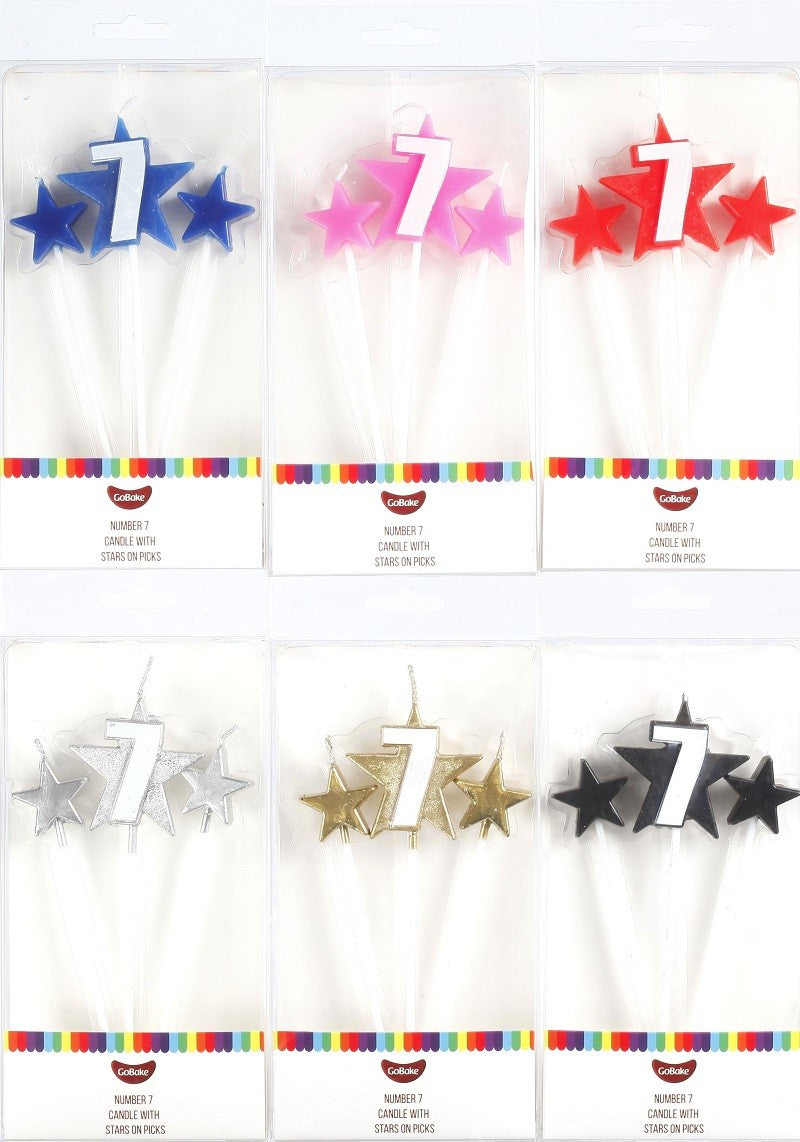 Number Star Pick candle set with Numeral 7 Silver