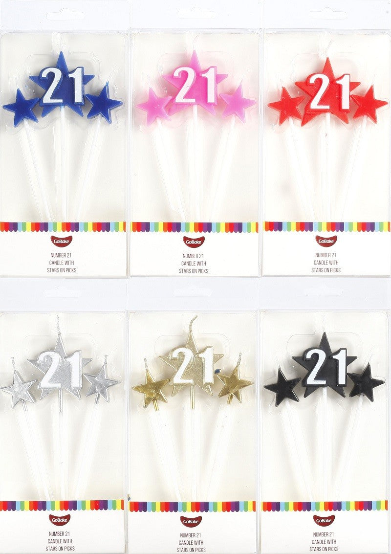 Number Star Pick candle set with Numeral 21 Silver