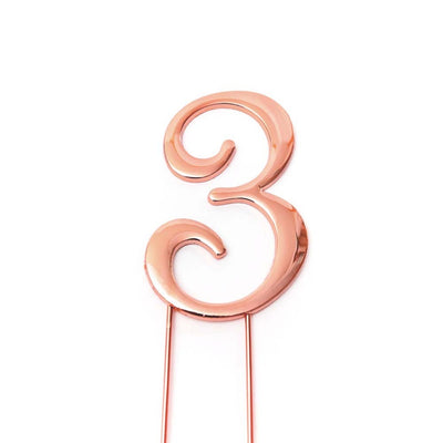 Rose Gold metal numeral 3 cake topper pick