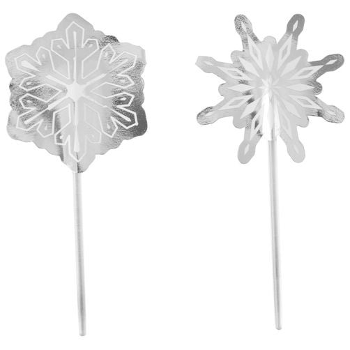 Silver Foil Snowflake Fun Picks for cupcakes and more (12 pack)