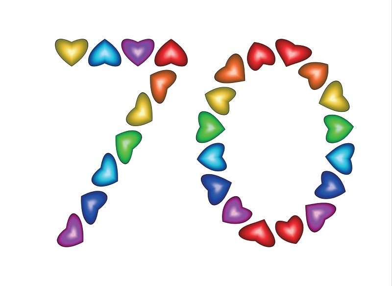 Design Sheet edible images 70th Birthday No 70 Rainbow Hearts