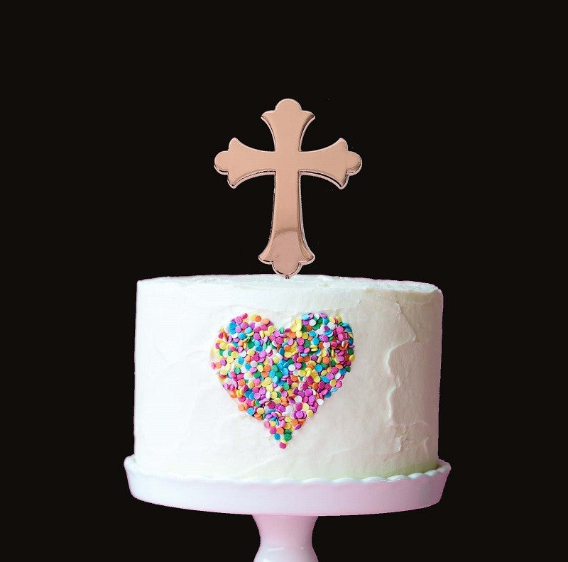 Rose Gold Metal Cross Cake Topper - Kiwicakes