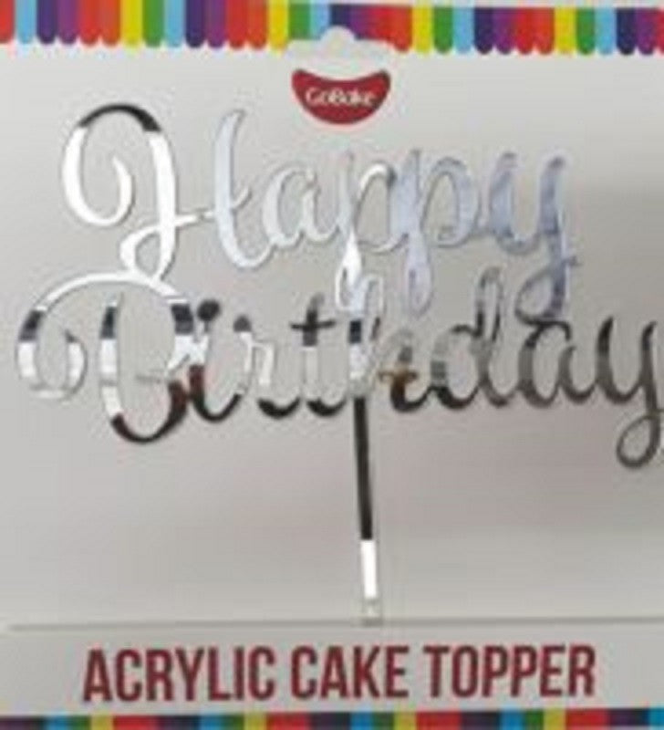 Gobake HAPPY BIRTHDAY Acrylic economy mirror topper Silver - Kiwicakes