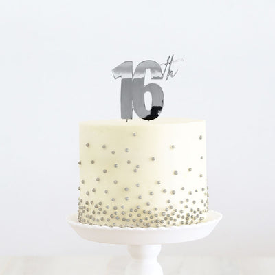 SILVER METAL CAKE TOPPER 16TH