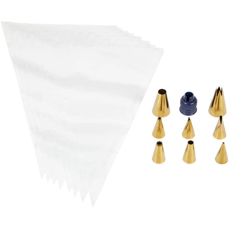 Wilton Gold tip nozzle decorating set with coupler and piping bags