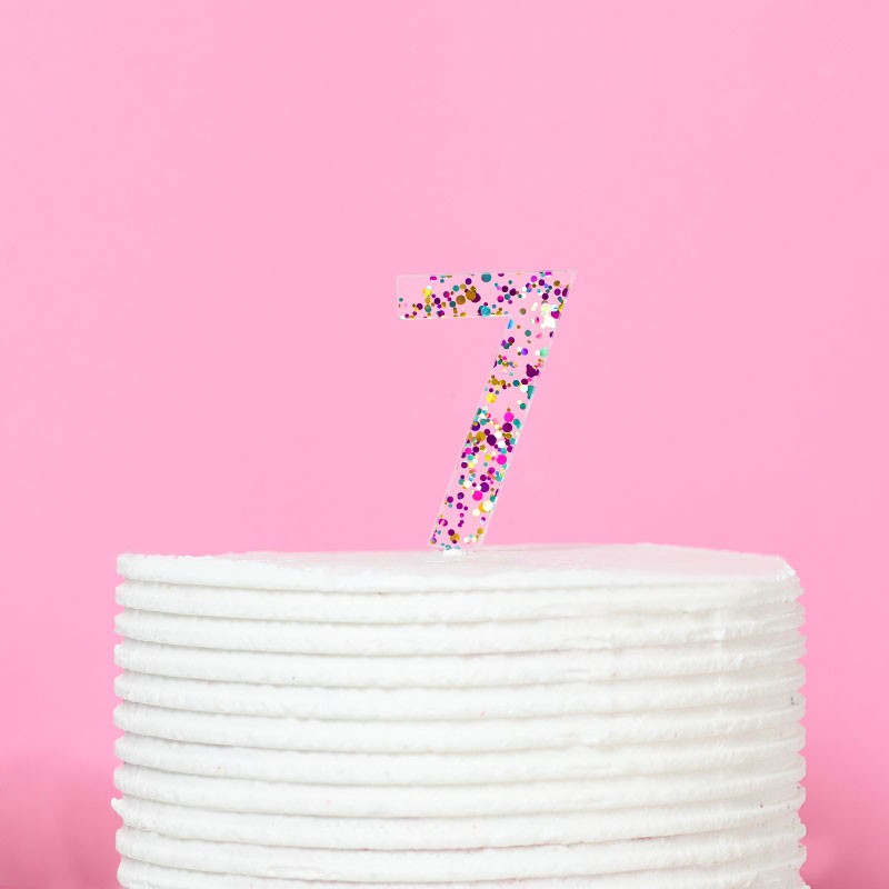 RAINBOW GLITTER NUMBER 7 CAKE TOPPER