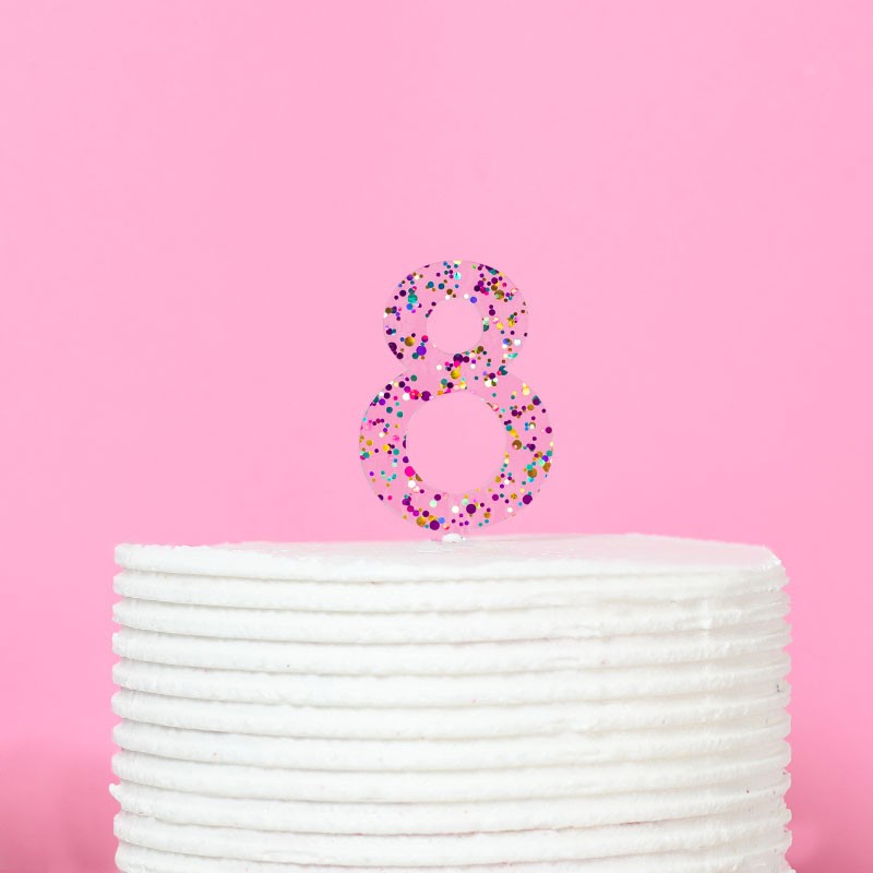 RAINBOW GLITTER NUMBER 8 CAKE TOPPER