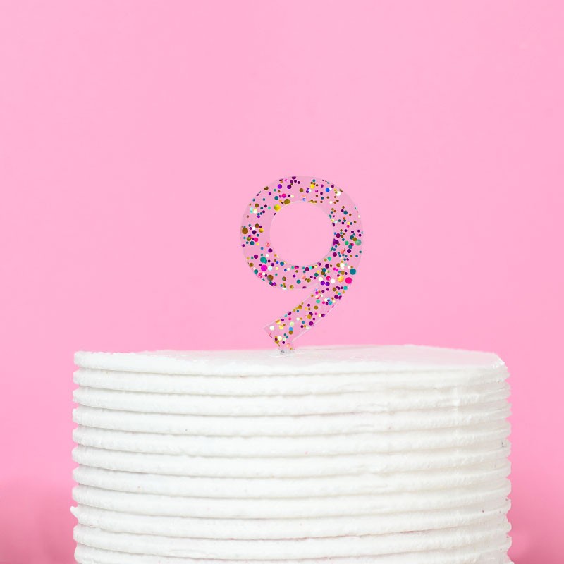 RAINBOW GLITTER NUMBER 9 CAKE TOPPER