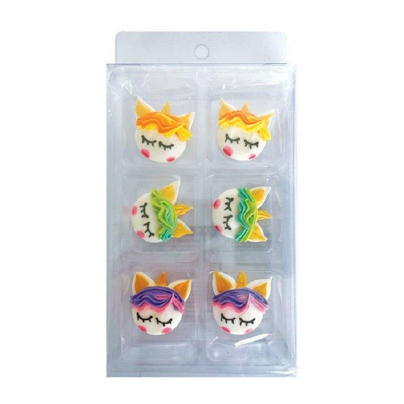 Unicorn face SUGAR DECORATIONS 6 PIECE PACK