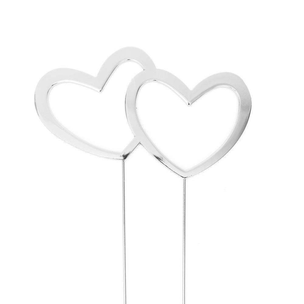 Silver metal Double Heart cake topper